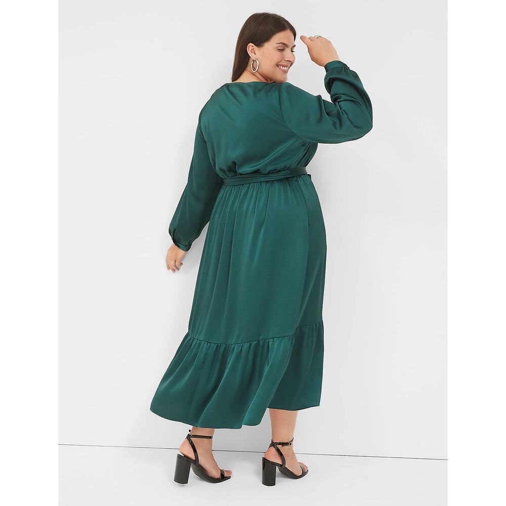 Lane Bryant Textured Satin Long Sleeve Wrap Skirt Midi Dress Size 18 Formal NWT - Picture 4 of 15